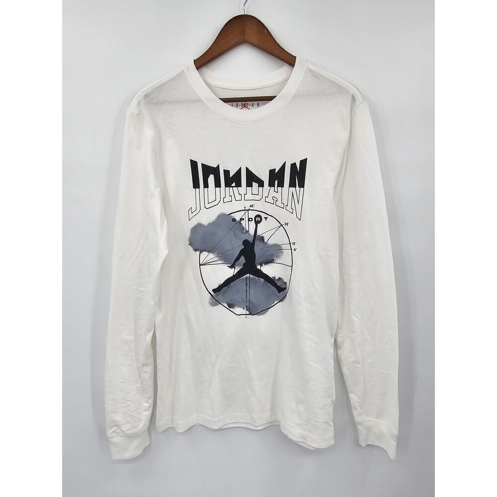 Jordan Sport Men's S White Logo Ribbed Cuffs Long Sleeve T-Shirt NWT